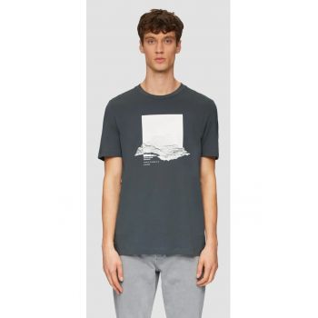 Tricou barbati cu maneca scurta - imprimeu in partea din fata si croiala Regular Fit - Gri inchis