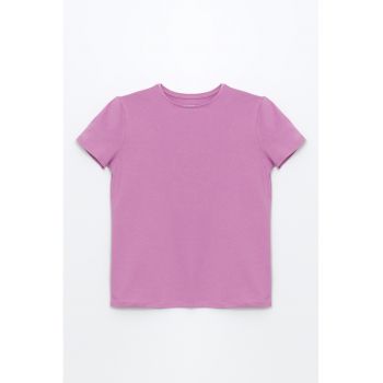 Tricou de bumbac cu decolteu la baza gatului