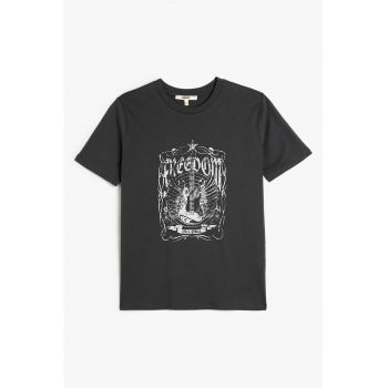 Tricou de bumbac cu decolteu la baza gatului