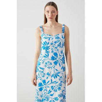 Rochie lunga cu model floral si slit lateral