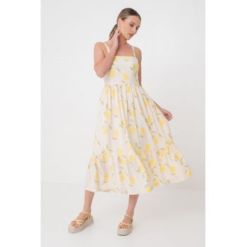 Rochie midi evazata cu decolteu patrat