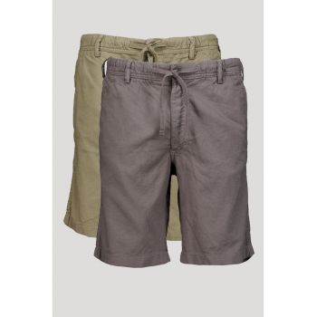 Set de pantaloni din amestec de in cu snur de ajustare in talie - 2 piese