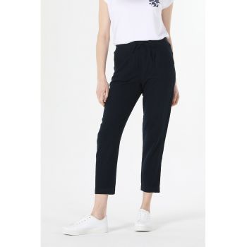 Pantaloni conici din amestec de in cu talie elastica