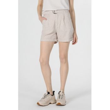 Pantaloni scurti din amestec de in - in dungi