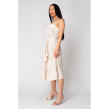 Rochie Lunga cu bretele si broderie Beige 16510