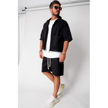 Set Luce Jacheta maneca scurta cu fermoar si pantalon scurt Black 16643