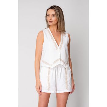 Set Vesta si pantalon scurt cu broderie Cream 16504