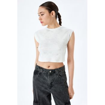Tricou crop cu model cu aspect metalic