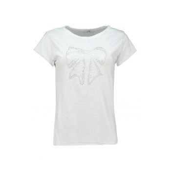 Tricou cu decolteu la baza gatului si aplicatii din strasuri