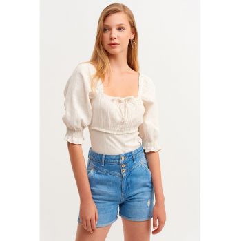 Bluza crop cu decolteu patrat si maneci bufante