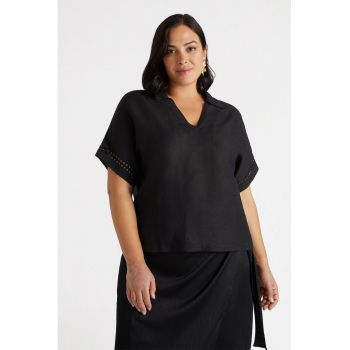 Bluza din amestec de in cu perforatii