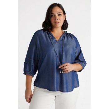 Bluza din lyocell cu decolteu in V si maneci raglan