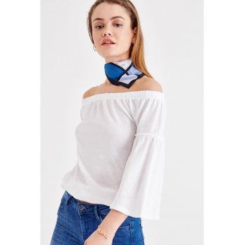 Bluza uni cu decolteu pe umeri - Alb -