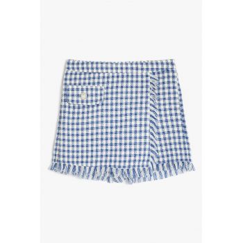 Fusta-pantalon din amestec de bumbac cu imprimeu in carouri