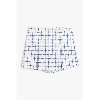 Fusta-pantalon din amestec de bumbac cu imprimeu in carouri