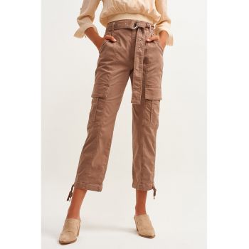 Pantaloni crop cargo cu o curea - Maro - Pantaloni crop cargo cu o curea - Maro -