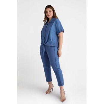 Pantaloni crop de in cu talie elastica pe spate