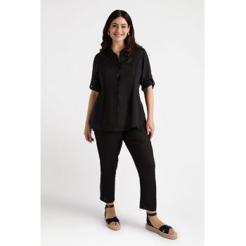 Pantaloni crop de in cu talie elastica pe spate