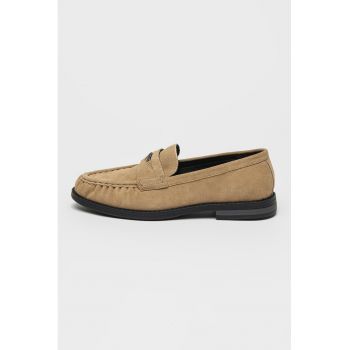 Pantofi loafer de piele intoarsa cu detaliu cu fronseuri