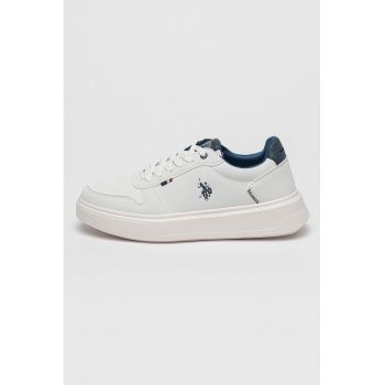 Pantofi sport de piele ecologica cu talpa plata si insertii de plasa