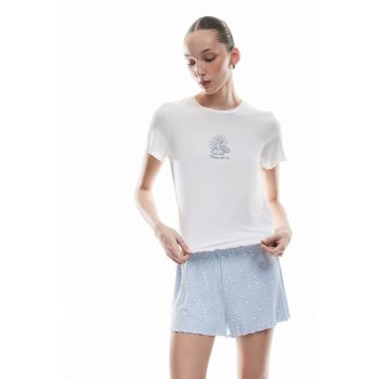 Pijama cu imprimeu si pantaloni scurti