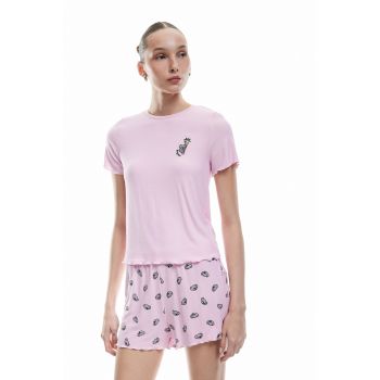 Pijama cu pantaloni scurti cu model grafic