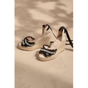 Sandale wedge tip espadrile cu strasuri