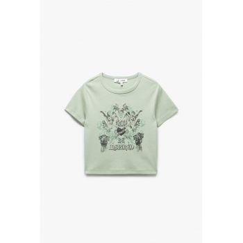 Tricou crop cambrat cu imprimeu grafic