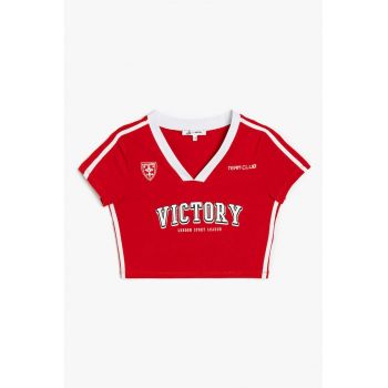 Tricou crop cu decolteu in V