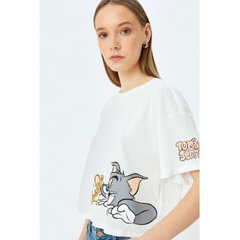 Tricou crop cu imprimeu cu Tom&Jerry