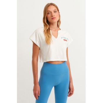 Tricou crop de bumbac - Alb murdar -