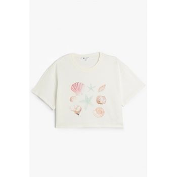 Tricou crop lejer cu imprimeu grafic