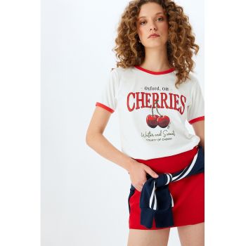 Tricou din bumbac cu imprimeu cu cirese