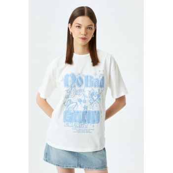 Tricou lejer din bumbac cu imprimeu text