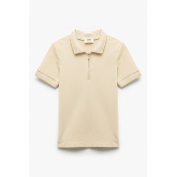 Tricou polo cu fenta cu fermoar