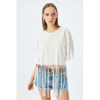 Tricou uni de bumbac cu decolteu rotund