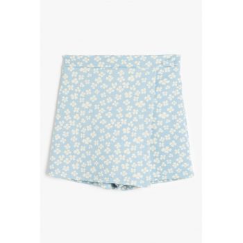 Fusta-pantalon cu talie inalta si model floral