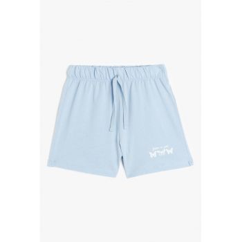 Pantaloni scurti cu model text si snururi de ajustare