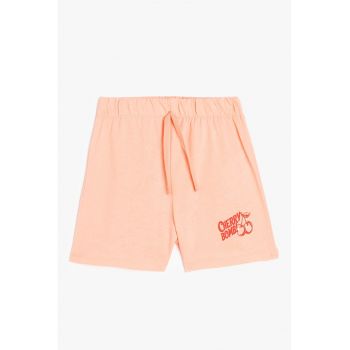 Pantaloni scurti cu model text si snururi de ajustare