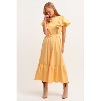 Rochie de bumbac cu maneci butterfly - Galben deschis -