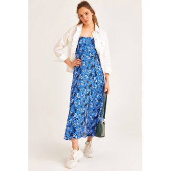 Rochie midi cu croiala in A si imprimeu