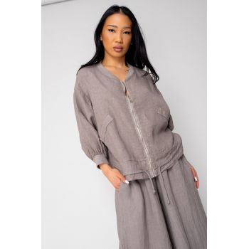 Set Bluza cu fermoar si Pantalon lung din 100% in Taupe 15918