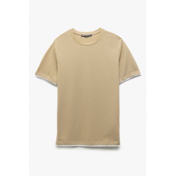 Tricou din bumbac cu decolteu la baza gatului