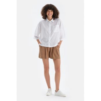 Pantaloni scurti de in si lyocell cu pliuri frontale