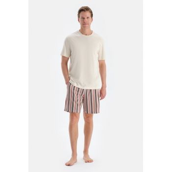 Pijama din bumbac si modal cu maneci scurte