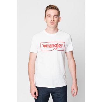 Tricou cu decolteu la baza gatului si imprimeu logo supradimensionat