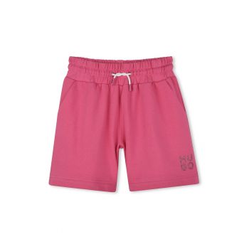 Pantaloni scurti cu snururi si logo din strasuri