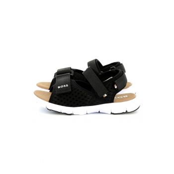 Sandale cu inchidere velcro si detalii logo