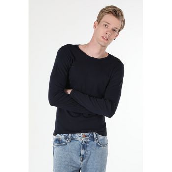 Tricou Cu Maneca Lunga De Barbati Albastru Marin Slim Fit