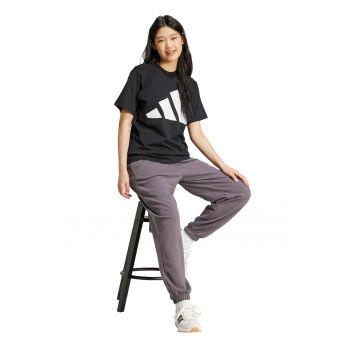 Tricou de bumbac cu decolteu la baza gatului si logo